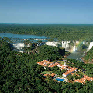 Aerial view of Belmond Hotel das Cataratas among jungles by the Iguassu Falls