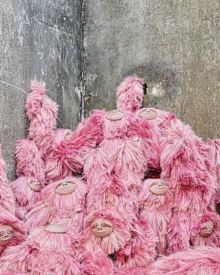 A pile of pink beasts, created with naturally-dyed agave fibres and handmade in Yucatán by designer Fernando Laposse.