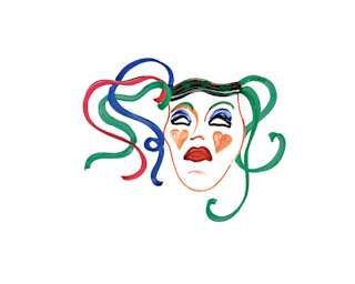 A Manon Cezaro illustration of a mask with ribbons in red, green and blue represents Taormina's historic Teatro Antico.