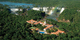 Aerial view of Belmond Hotel das Cataratas among jungles by the Iguassu Falls