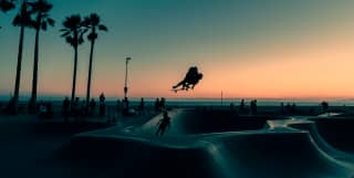 skateboarders in california at sunset
