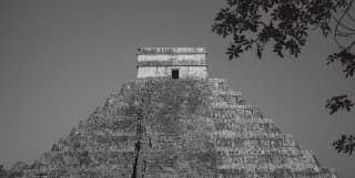 A Mayan stepped stone pyramid temple on Mexico’s Yucatan Peninsula