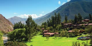 Hotel lawns and gardens nestled in the heart of the mountains of Peru’s Sacred Valley