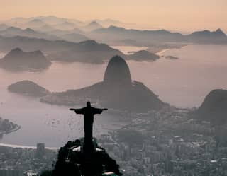 Aerial view of Rio's iconic 'Christ the Redeemer' statue at dusk