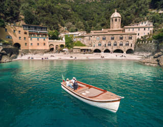 Traditional Italian gozzo boat near Portofino