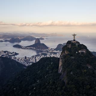 An aerial view of Christ the Redeemer statue in Rio, taken from a helicopter