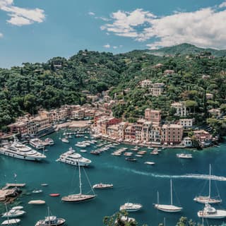 Luftaufnahme des Hafens von Portofino