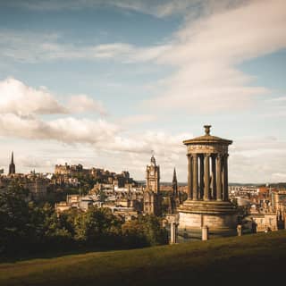 View from Calton Hill of Edinburgh including the Dugald Stewart monument