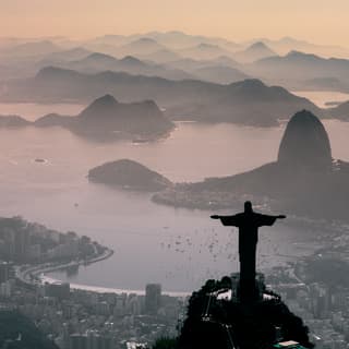 Aerial view of Rio's iconic 'Christ the Redeemer' statue at dusk