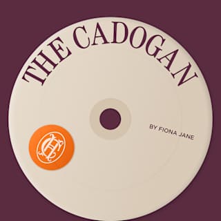 A cream-coloured CD labelled THE CADOGAN in large purple text, with BY FIONA JANE in smaller text. An orange logo with intertwined letters appears on the left side of the CD. The background is dark purple.