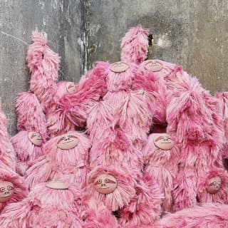 A pile of pink beasts, created with naturally-dyed agave fibres and handmade in Yucatán by designer Fernando Laposse.