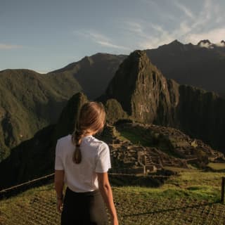 A guest arrives at the world-famous ruins of Machu Picchu's ancient Inca citadel