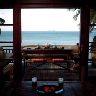 Ocean front villa lounge and balcony overlooking the Gulf of Thailand
