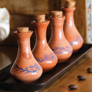 A row of pretty corked pottery jars hold ingredients for treatments at the hotel spa