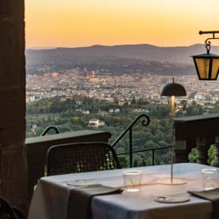 View from La Loggia restaurant at dusk across Florence