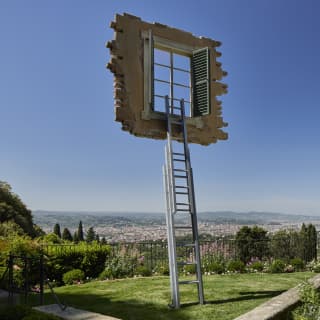 Erlich's MITICO artwork of a stepladder up to a suspended open window facing Florence invites views in more ways that one.