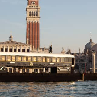 A carriage appears by the Doge's Palace in an installation called L’Observatoire by artist, JR, at the Venice Art Biennale.