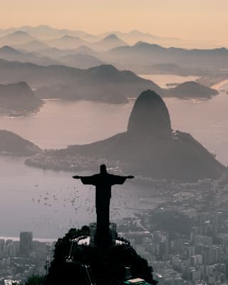 Aerial view of Rio's iconic 'Christ the Redeemer' statue at dusk