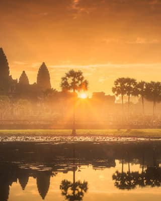 Sunrise above Cambodian temples
