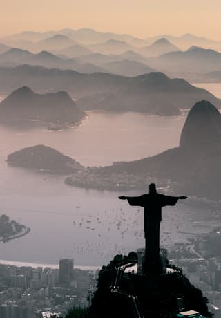 Aerial view of Rio's iconic 'Christ the Redeemer' statue at dusk