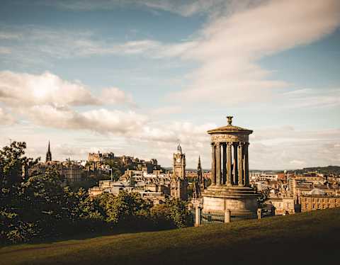 View from Calton Hill of Edinburgh including the Dugald Stewart monument