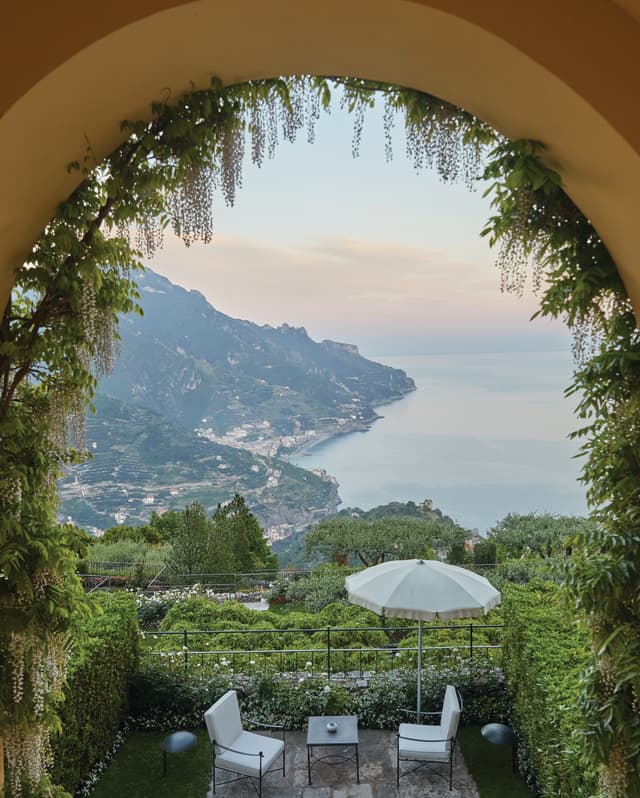 Shots of the lush gardens and stunning views from the famous luxury hotel  The Belmond Hotel Caruso in Ravello, Amalfi Coast, Italy Stock Photo - Alamy
