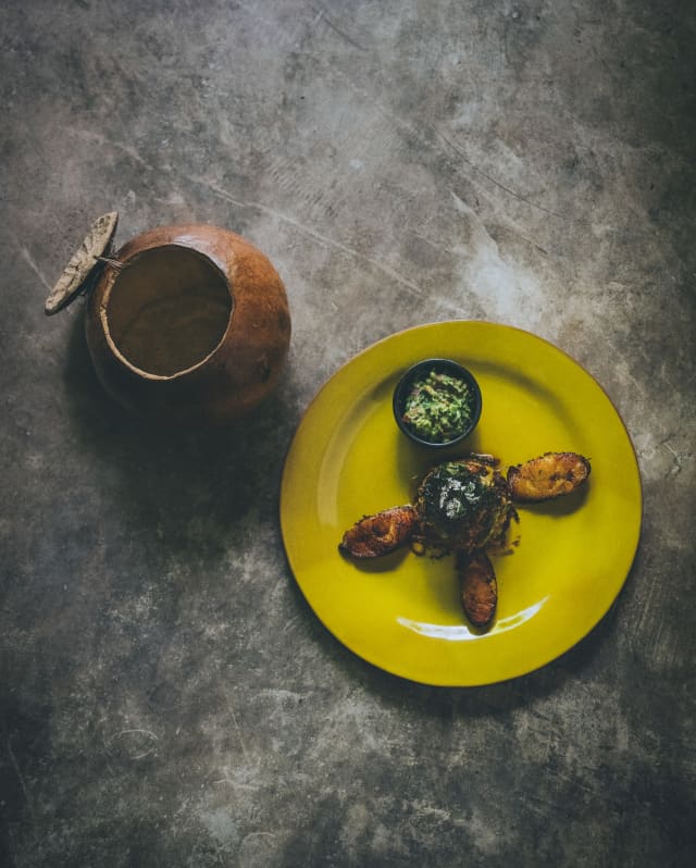 A simple yellow plate of Yucatec cuisine