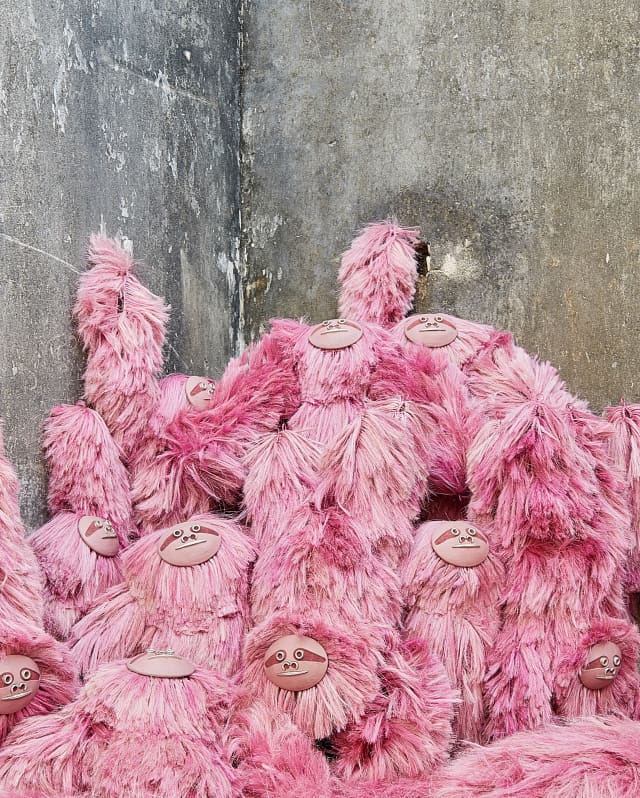 A pile of pink beasts, created with naturally-dyed agave fibres and handmade in Yucatán by designer Fernando Laposse.
